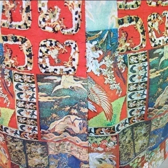 Vintage 70s Novelty Print keyhole blouse.  Size Large - Picture 6 of 15